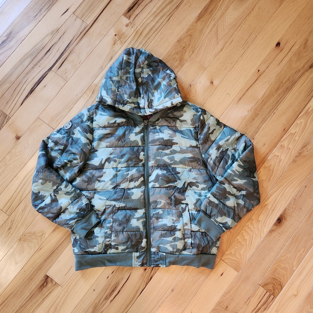Justice Camo Camouflage Girl's Puffer Jacket Coat Hooded Size 20 Plus